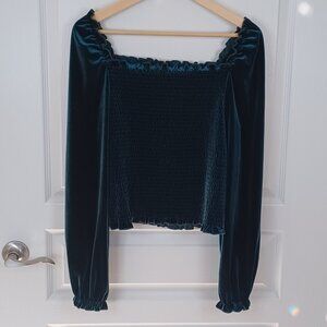 Laundry By Shelli Secal Off Shoulder Top Women M/L Green Velvet Whimsigoth